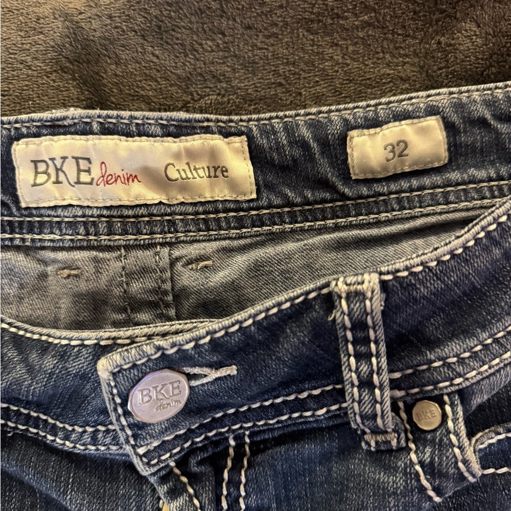 BKE Blue Jean Shorts with Distressed Mid-Thigh Cut - Picture 3 of 3